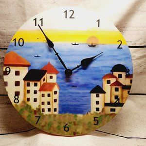 Coastal Wall Clock 12" Diameter Battery Operated New Coast Ocean Beach Decor